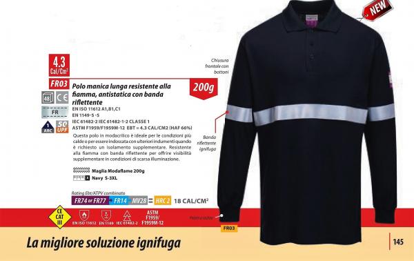 POLO MANICA LUNGA RESISTENTE ALLA FIAMMA , ANTISTATICA CON BANDA RIFLETTENTE 